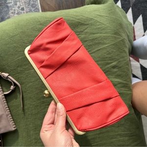 Red Clutch purse W/ Leopard interior